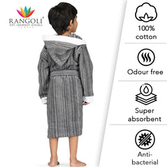 Rangoli Tonal 100% Cotton  Hooded Kids Bathrobe 400 GSM for Gils and Boys