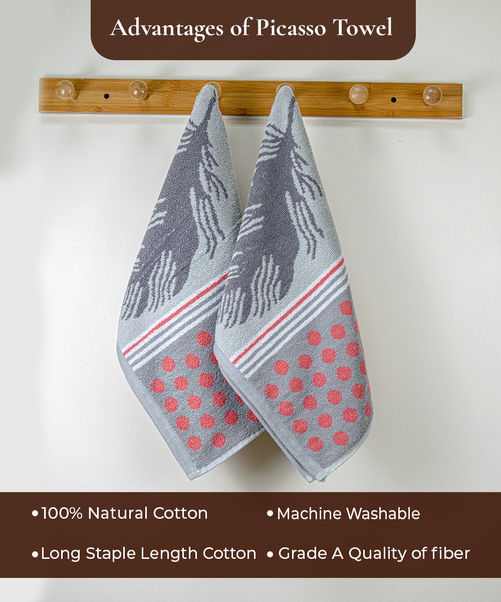 Picasso 100% Cotton Hand Towel Set of 2, 470 GSM (40X60 CM)