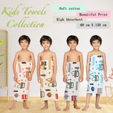 Rangoli Kids Printed Cotton Bath Towel Set of 4 | Anti-Bacterial, Ultra Soft Towels for Girls and Boys (Multicolor) - Rangoli