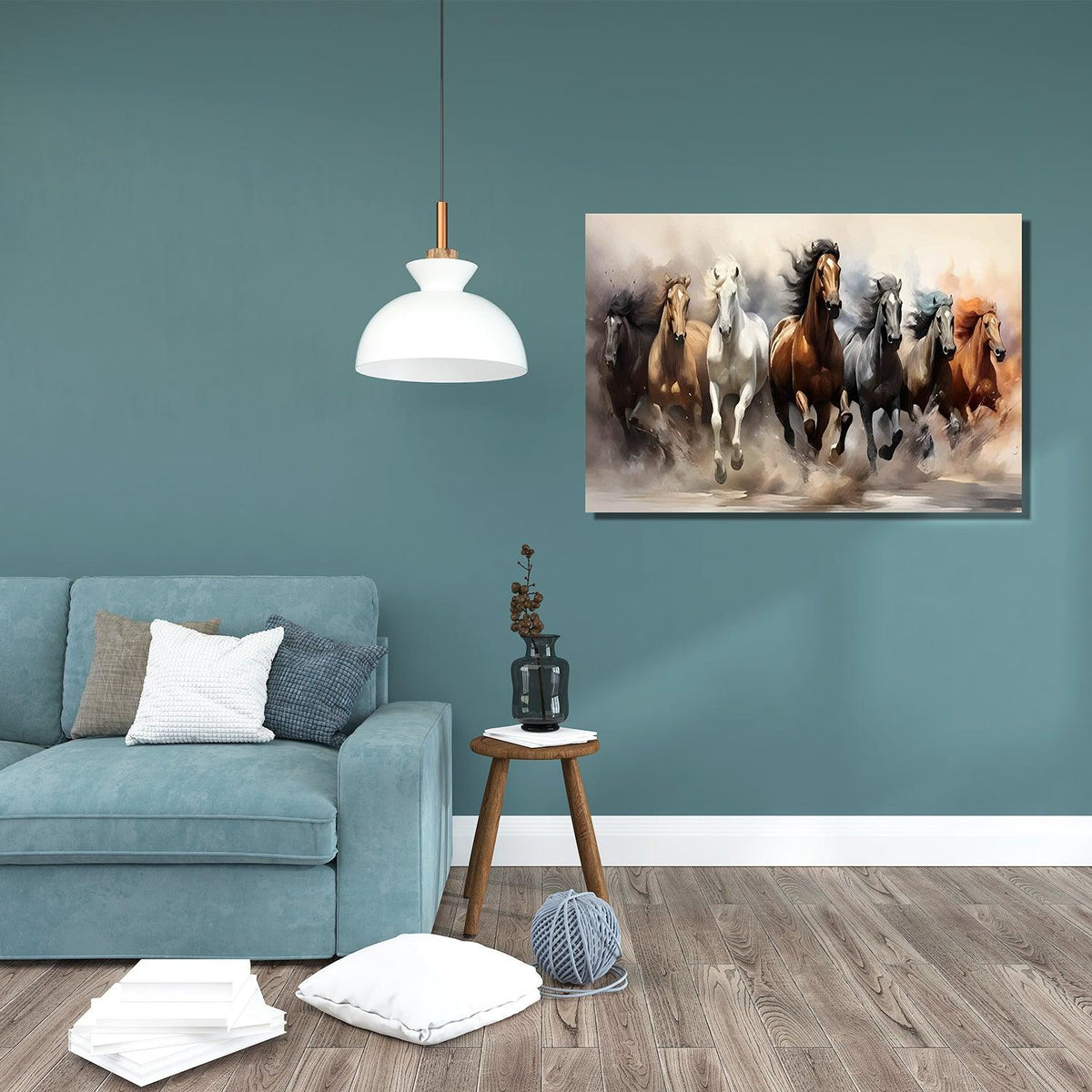 Rangoli Seven Running Horses Vastu Canvas Art