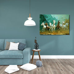 Rangoli Seven Running Horses Vastu Canvas Art