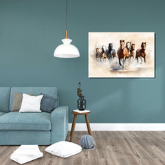 Rangoli Seven Running Horses Vastu Canvas Art