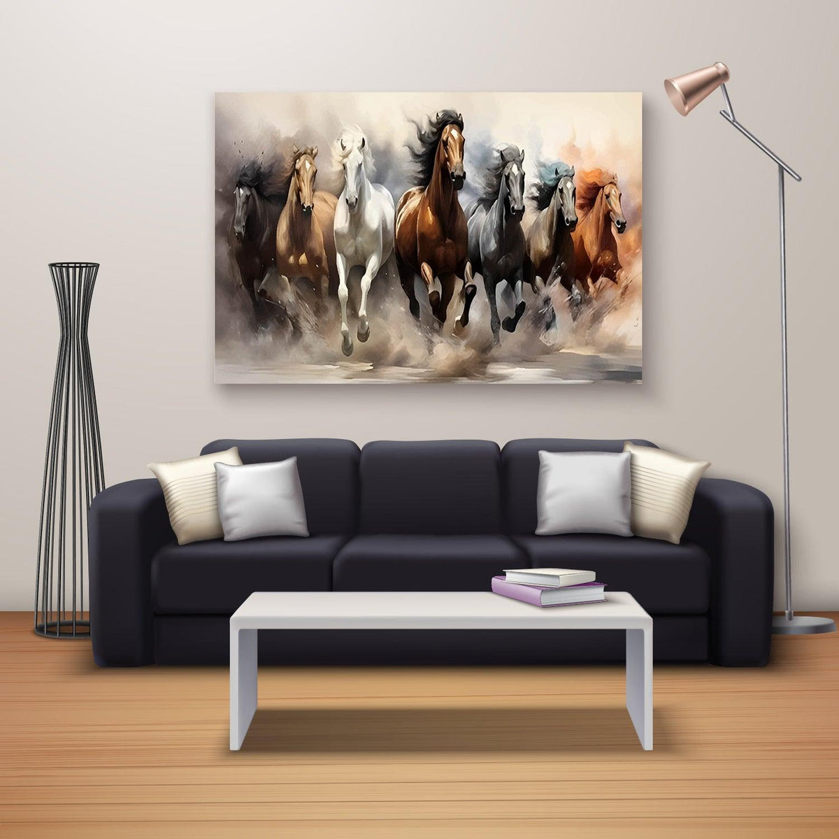 Rangoli Seven Running Horses Vastu Canvas Art