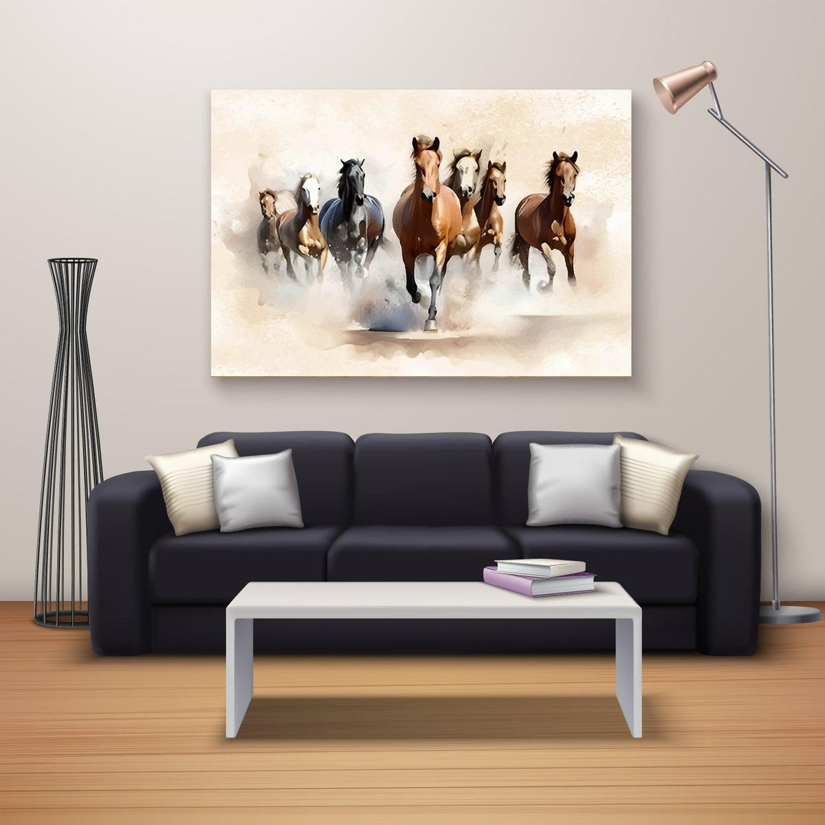 Rangoli Seven Running Horses Vastu Canvas Art