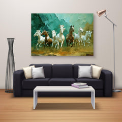 Rangoli Seven Running Horses Vastu Canvas Art