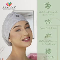 Royal Bamboo Hair Wrap | Quick Dry, Absorbent Shower Cap - Rangoli