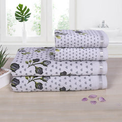 Rose N Heart 450 GSM Cotton Towel Set of 4 - Grey