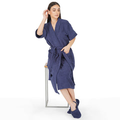 Noble Women 400 GSM Cotton Bathrobe - Navy Blue