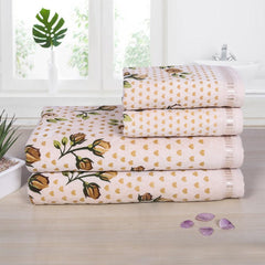 Rose N Heart 450 GSM Cotton Towel Set of 4 - Beige