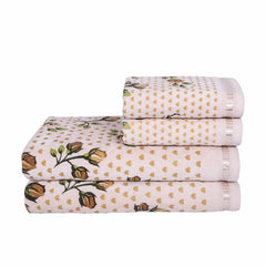 Rose N Heart 450 GSM Cotton Towel Set of 4 - Beige