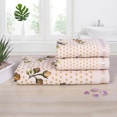 Rose N Heart 450 GSM Cotton Towel Set Of 3 - Beige