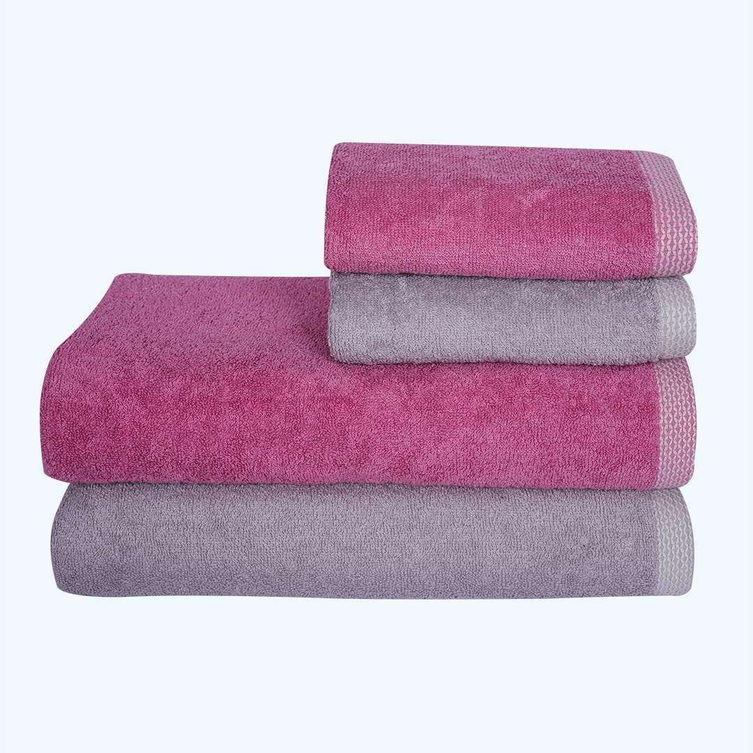 600 GSM Bamboo Towels Set Of 4 - Purple & Grey