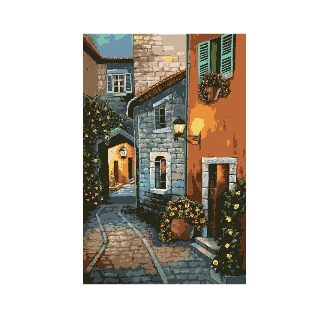 Rangoli wooden stretched European streets canvas wall art for home décor