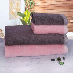 600 GSM Bamboo Towels Set Of 4 - Peach & Ash Grey