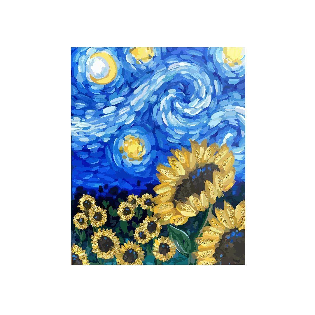 Rangoli wooden stretched sunflower night art for home décor
