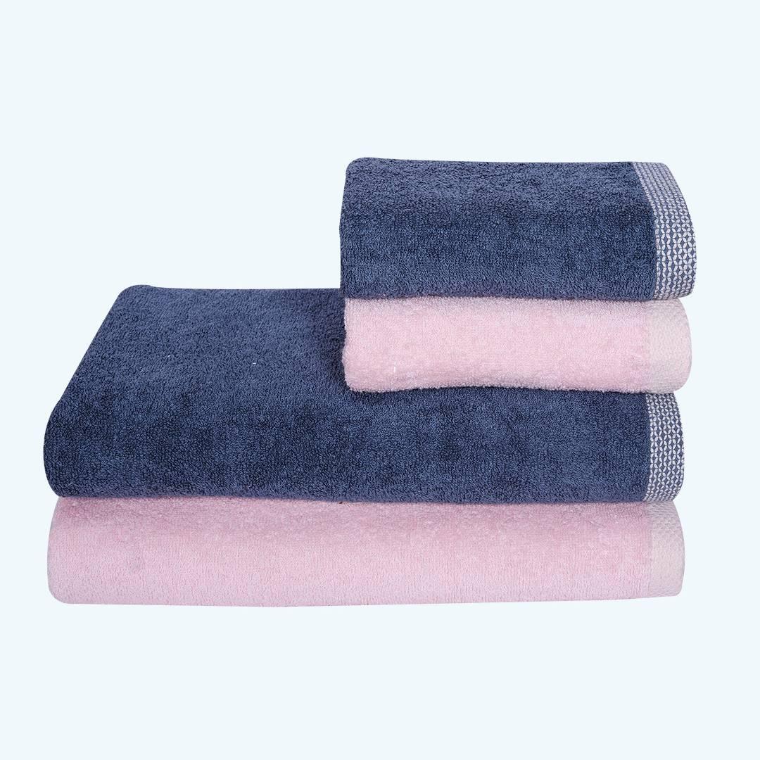 600 GSM Bamboo Towels Set Of 4 - Pink & Blue