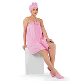 Noble Women Cotton Body Wrap Bath Towel With Shower Cap - Pink