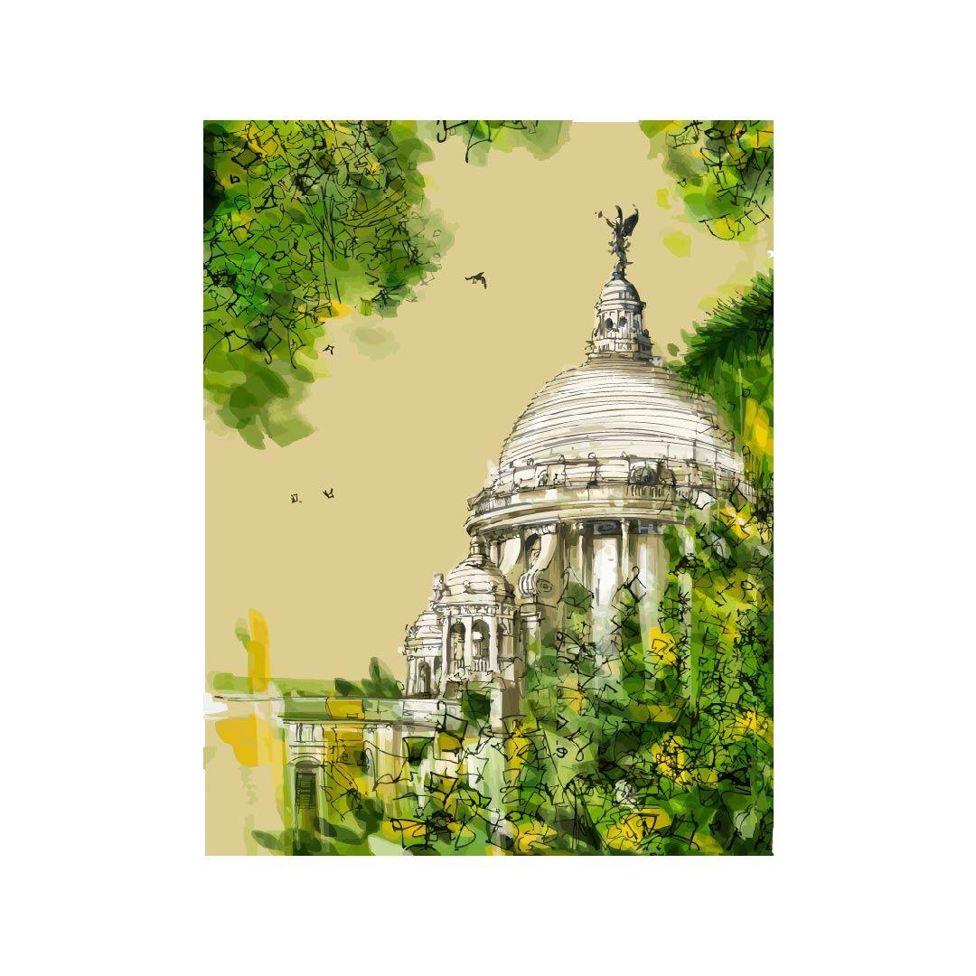 Rangoli wooden stretched Victoria memorial wall art for home décor