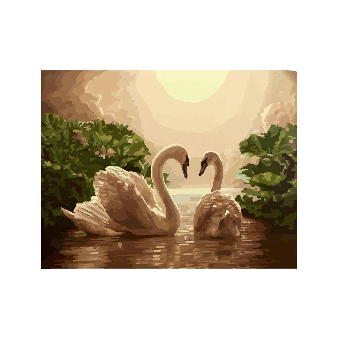 Rangoli wooden stretched two swans wall art for home décor