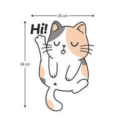 Hi Cat Wall Sticker (PVC Vinyl, 38 cm x 26 cm, Self-adhesive) - Rangoli