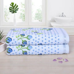 Rose & Heart 450 GSM Cotton Bath Towel Set - Blue