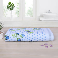 Rose & Heart 450 GSM Cotton Bath Towel - Blue