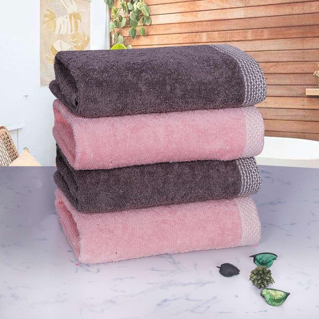 Bamboo Hand Towels Set Of 4 - Peach & Ash Grey