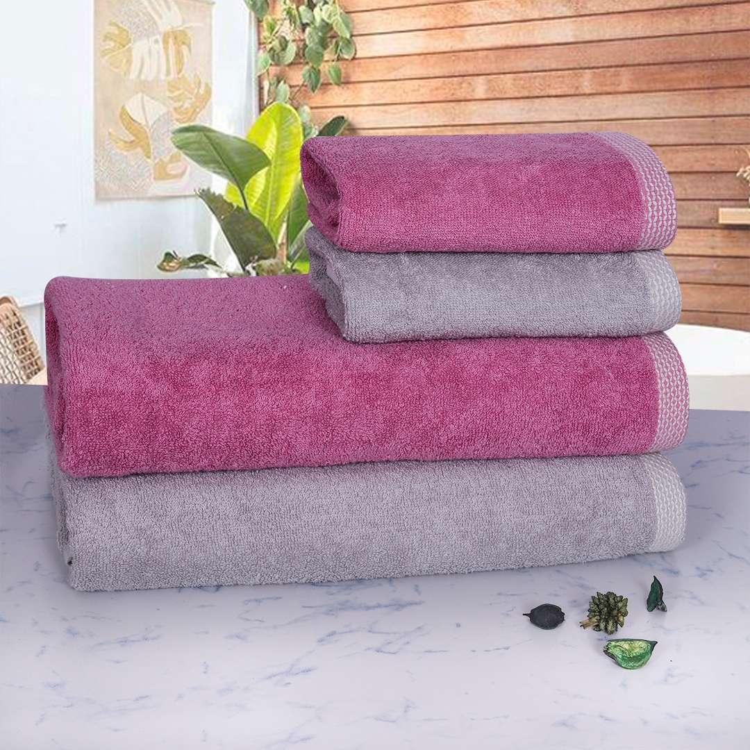 Bamboo Towels Set Of 4 - Purple & Grey