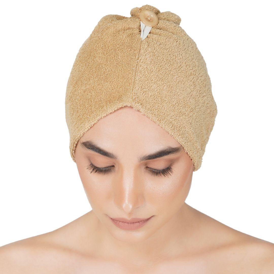 Noble Cotton Hair Wrap Towel - Beige | Quick Dry, Absorbent Shower Cap - Rangoli