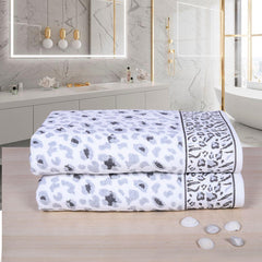 Snow Leopard 100% Cotton Bath Towel Set of 2, 500 GSM - Grey