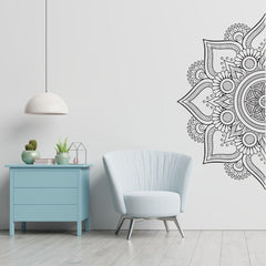 Monochrome Mandala Wall Sticker (PVC Vinyl, 55 cm x 110 cm, Self-adhesive) - Rangoli