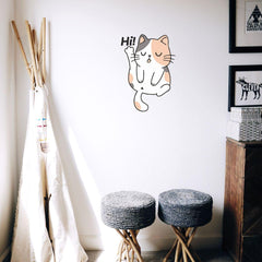 Hi Cat Wall Sticker (PVC Vinyl, 38 cm x 26 cm, Self-adhesive) - Rangoli