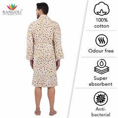 Leopard 500 GSM Premium Cotton Bathrobe for Men - Beige