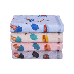 Kids Printed Cotton Towel Set of 4 - Multicolor