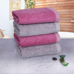 Bamboo Hand Towels Set Of 4 - Purple & Grey