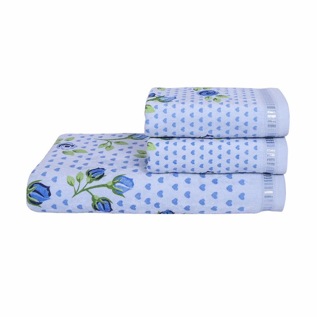 Rose N Heart 450 GSM Cotton Towel Set Of 3 - Blue