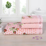 Rose N Heart 450 GSM Cotton Towel Set Of 3 - Peach