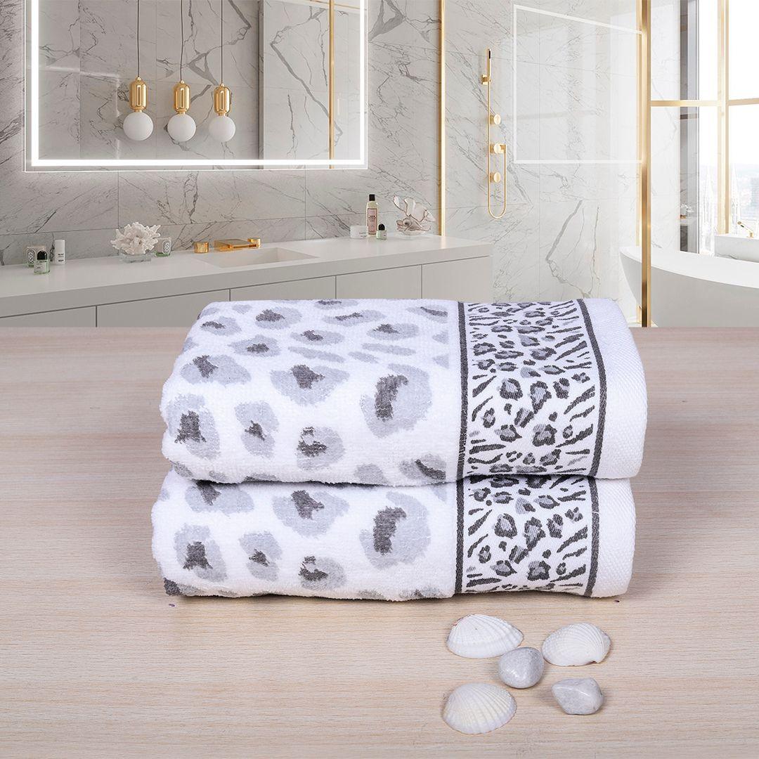 Snow Leopard 100% Cotton Hand Towel Set of 2, 500 GSM - Grey