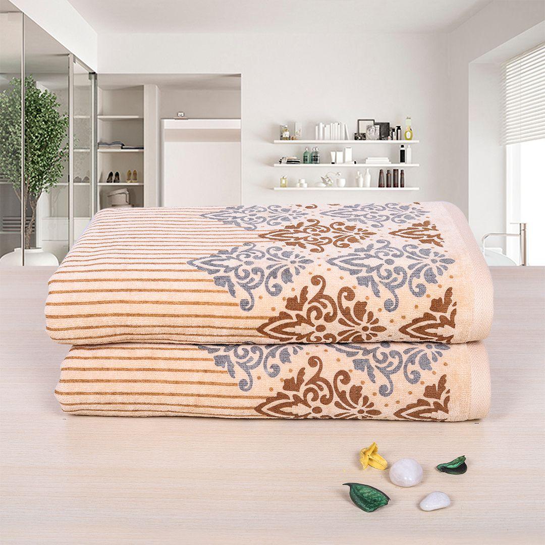 RANGOLI Pack Of 3 Towel Set Century (1 Bath Size 71 x 147 cm & 2 Hand 40 x 60 cm 450 GSM) - Light Beige (Towel Sets), Shop Now at 