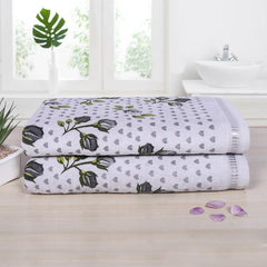 Rose & Heart 450 GSM Cotton Bath Towel Set - Grey