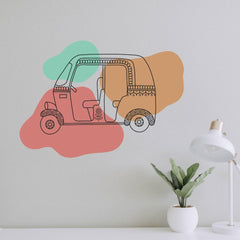 Auto Riksha Doodle Wall Sticker (PVC Vinyl, 60 cm x 40 cm, Self-adhesive) - Rangoli