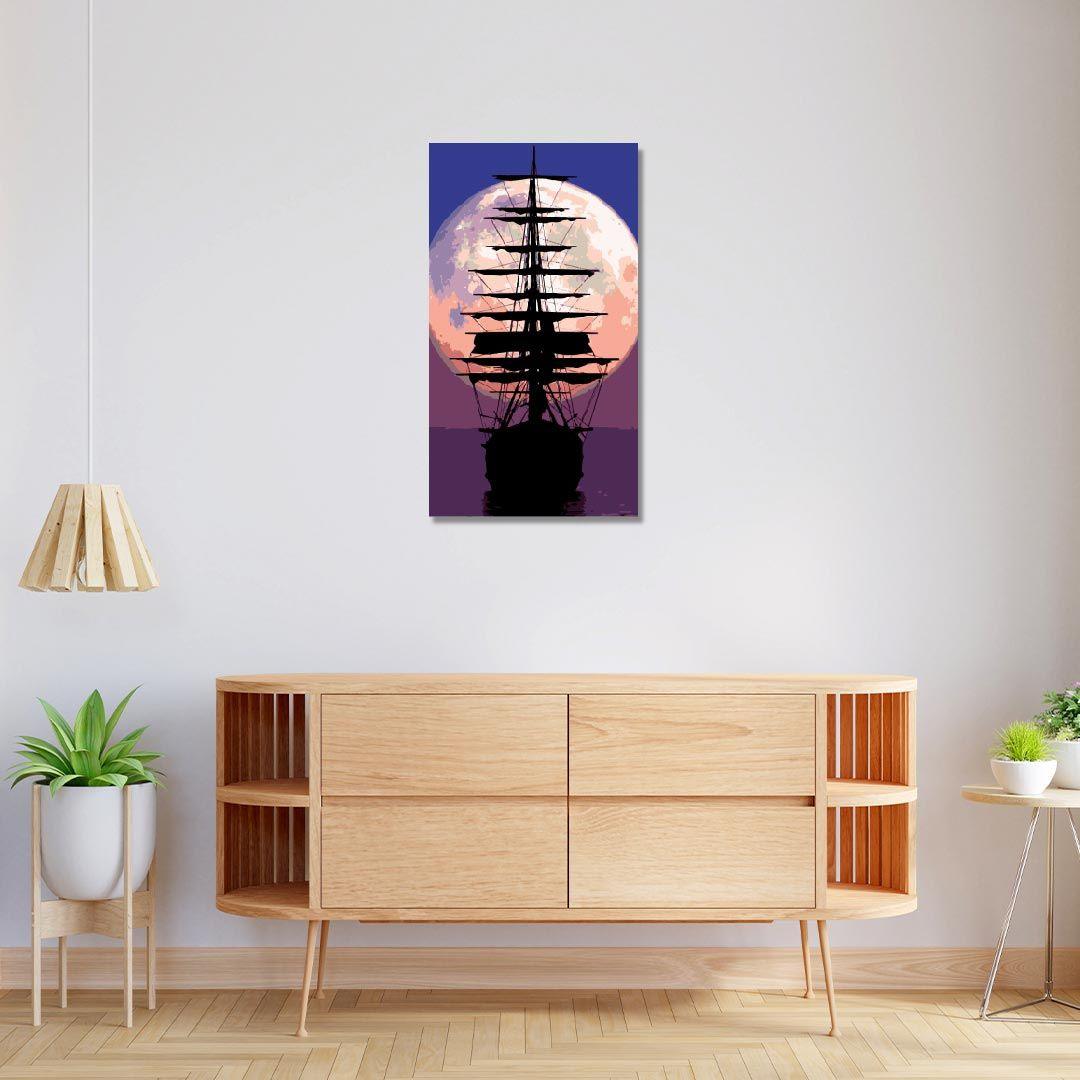 Rangoli wooden stretched moonlight sailing art for home décor