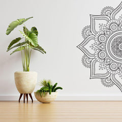 Monochrome Mandala Wall Sticker (PVC Vinyl, 55 cm x 110 cm, Self-adhesive) - Rangoli