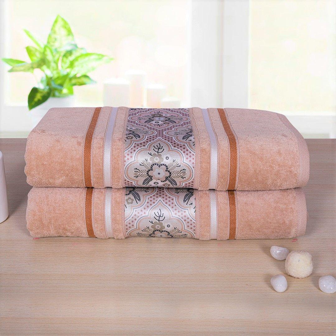 Oriental Bath Towel Set Of 2 - Light Beige