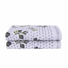 Rose & Heart 450 GSM Cotton Bath Towel Set Of 2 - Grey