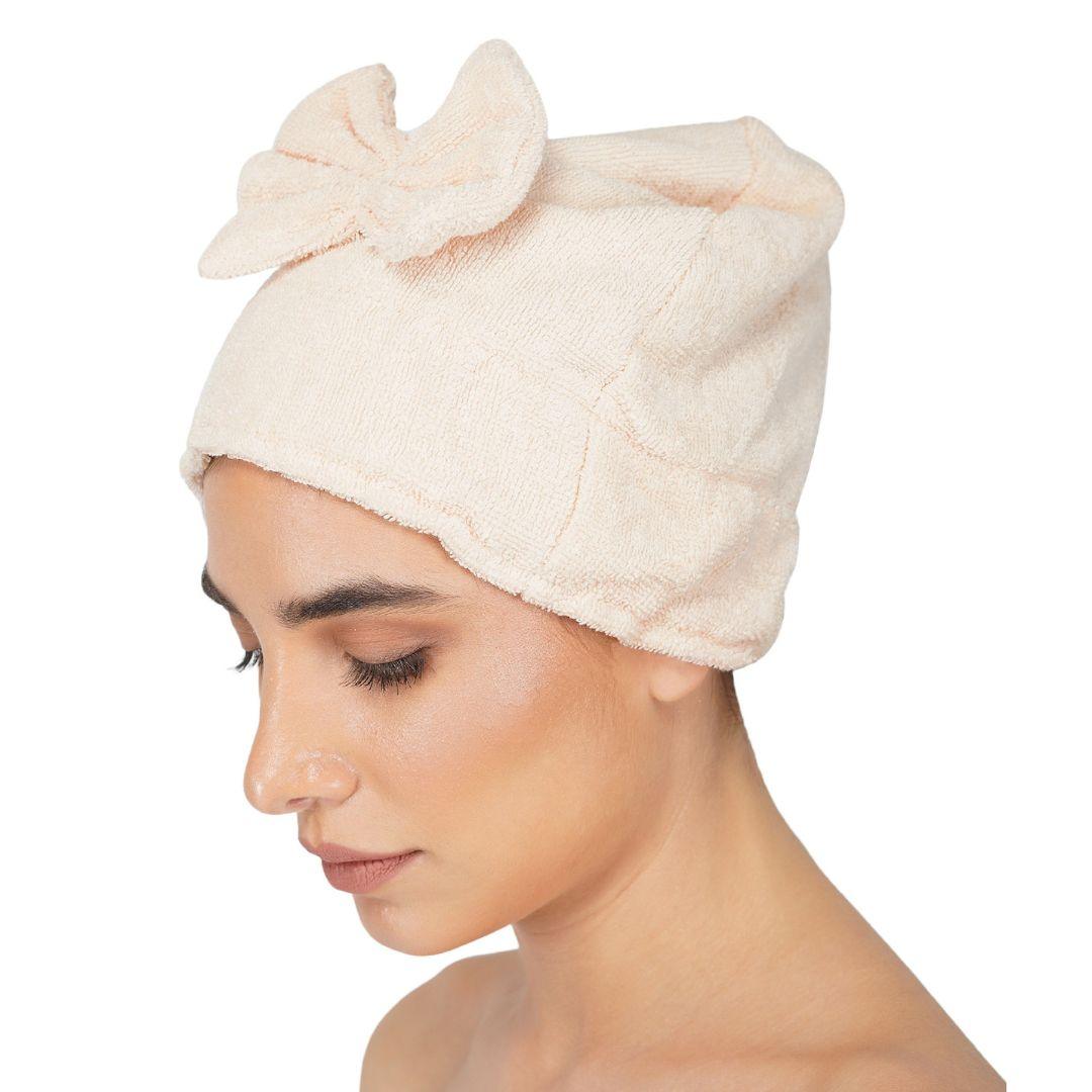 Noble Women Cotton Body Wrap Bath Towel With Shower Cap - Baby Pink