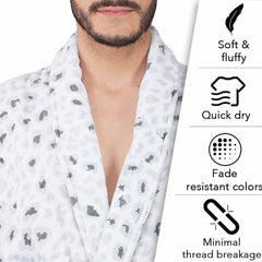 Leopard 500 GSM Premium Cotton Bathrobe for Men - Grey