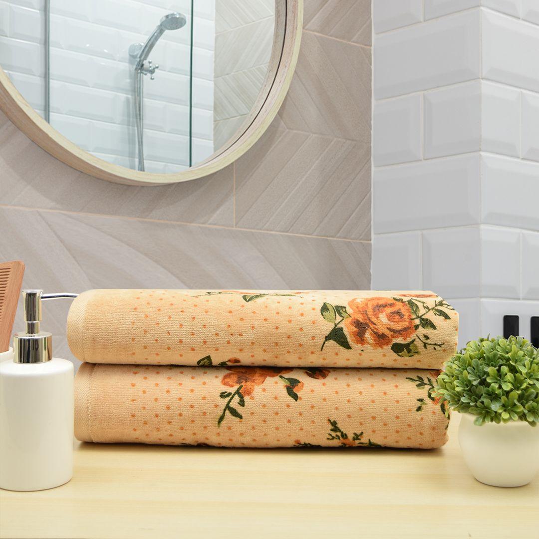 Blossom 450 GSM Cotton Bath Towel Set of 2 - Beige