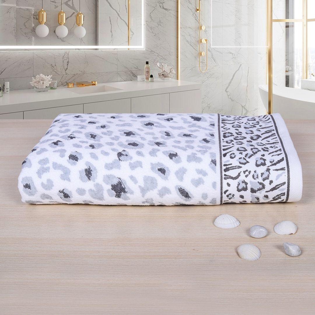 Snow Leopard 100% Cotton Bath Towel, 500 GSM - Grey