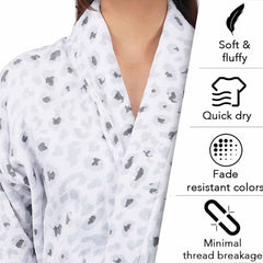 Rangoli Leopard 500 GSM Premium Bathrobe for Women, Grey